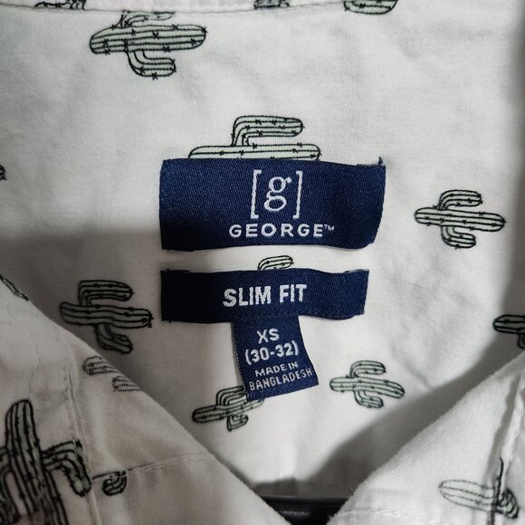 George Button Front Shirt Mens Size XS White Cactus All Over Print Short Sleeve - Picture 3 of 4